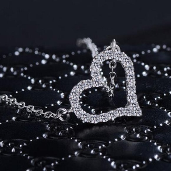 NEW Silver Dazzling Zircon Love Heart Shape Pendant Necklaces - Picture 8 of 11